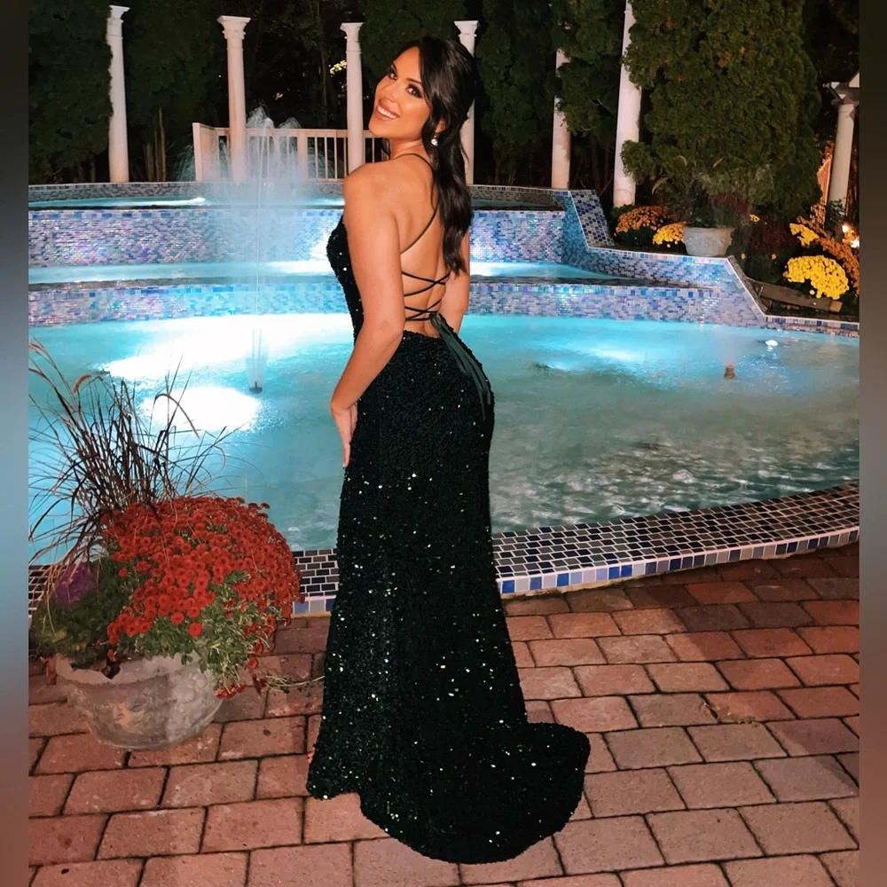 Dark Green Sequin Gown - Picture 2 of 2
